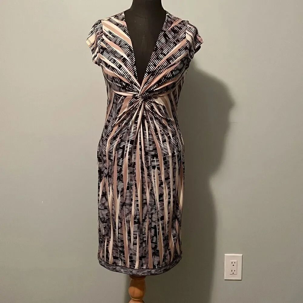 BCBGMaxAzaria Women's Tan & Black Twist Front Fitted Laila Jersey Sheath Dress